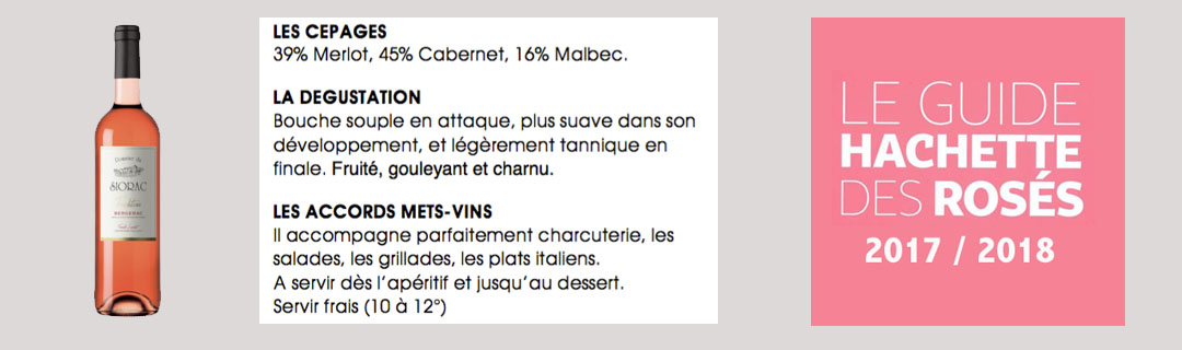 Rosé 2016 AOC Bergerac au Guide Hachette des Rosés 2017/2018